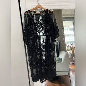 Rachel Zoe Black Boho lace womens Swim Beach Coverup One Size